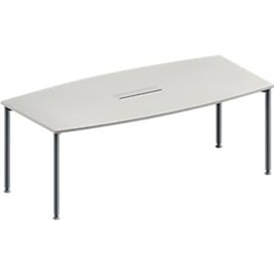 Schäfer Shop Genius Vergadertafel MODENA FLEX, in hoogte verstelbaar, bootvorm, 4-poot ronde buis, B 2000 x D 1000/800 mm, 6-voudige contactdoos, lichtgrijs