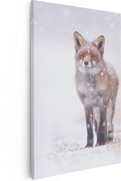 Artaza Canvas Schilderij Vos In Sneeuw - 20x30 cm - Klein - Wanddecoratie Dieren - Muurdecoratie Winterlandschap - Schilderijen Op Canvas