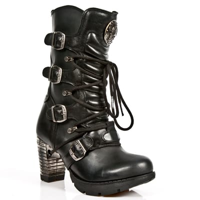 New Rock dames zwart lederen metalen gotische laarzen - TR003-S1