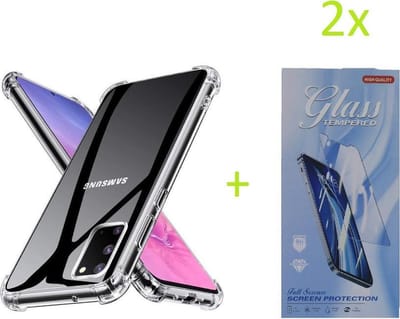 Shockproof Hoesje Geschikt voor: Samsung Galaxy Note 20 - Anti Shock Silicone Bumper - Transparant + 2X Tempered Glass Screenprotector