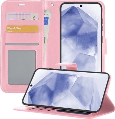 Hoesje - Geschikt voor Samsung Galaxy A55 - Luxe Bookcase - Walletcase Hoes - Portemonnee - Cover - Telefoonhoes - Lichtroze
