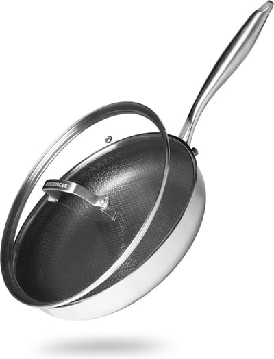 REISHUNGER roestvrijstalen pan met coating - gemaakt van roestvrij staal (⌀ 28 cm) - ovenbestendig tot 220 graden - perfect om zachtjes te bakken op alle soorten kookplaten