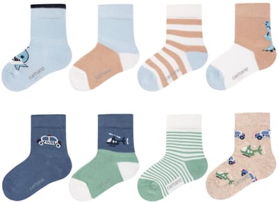camano, Babysokken, babysokken 8-pack, camano Baby, ca-soft, zachte babysokken, OCS-gecertificeerd katoen, sokken zonder druk, verstevigde hiel, handgezoomde naad, comfortabele babysokken, babysokken katoen.