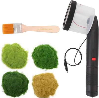 Floculator voor Static Grass met 4 Kleuren Graspoeders - Mini Electrostatica Applicator voor Natuurlijke Landschappen en Modelbouw