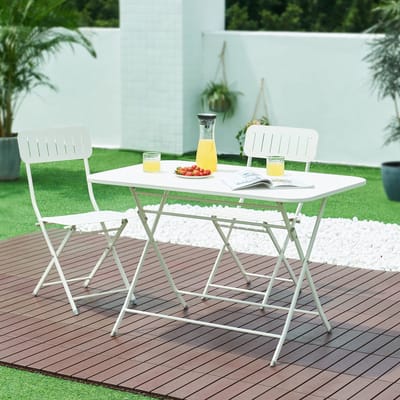 Klaptafel Sande tuintafel metaal vierkant 71x110x70 cm wit [en.casa]