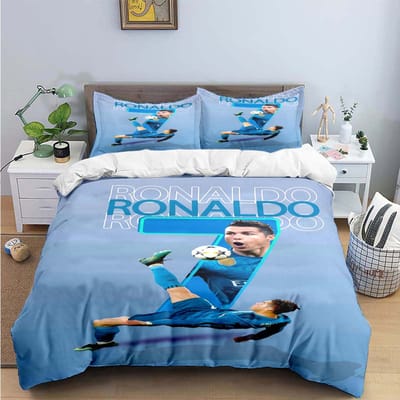 Mode Voetbalster R-Ronaldo Print Beddengoed Set Dekbedovertrek Dekbed Bed Jeugd Kinderen Meisjes Jongens Luxe Verjaardagscadeau AU Single(140*210cm)3pcs