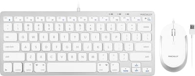Macally SLIMKEYCACOMBO bedraad USB-A compact toetsenbord en muis - Wit/Zilverkleurig - Toetsenbord met US (QWERTY) layout