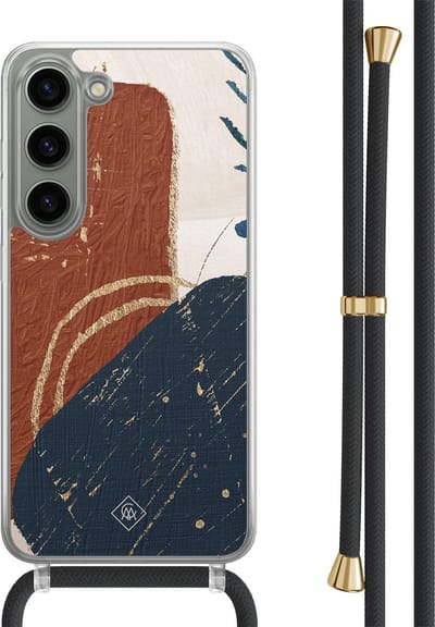 Casimoda® hoesje met zwart koord - Geschikt voor Samsung S23 - Abstract Terracotta - Afneembaar koord - TPU/polycarbonaat - Blauw