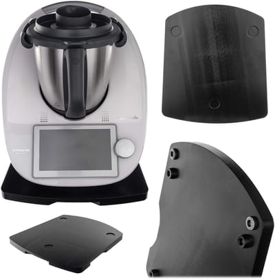 KADAX Glijplank voor Thermomix, plank van hoogwaardig hout met uitsparingen, teflonglijders en rubberen stoppers voor stabiele keukenmachine, standaard (zwart)