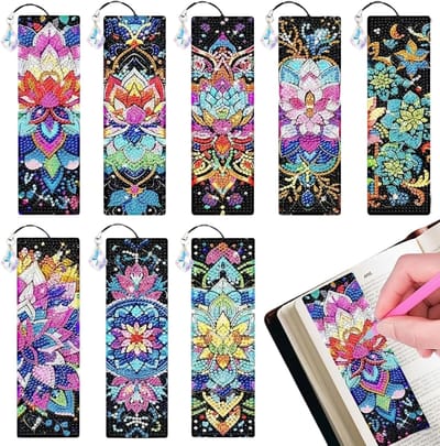 Creatieve Mandala Boekenleggers voor Kinderen - 8 Stuks DIY Diamond Painting Set voor Verjaardag en Afstuderen