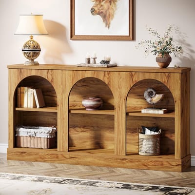 LITTLE TREE Consoletafel - Sidetable - Hout - Natuurhout - Boerderijstijl - 160 x 30 x 80 cm - 3 Lagen Opbergruimte Achter - Voor Hal, Entree, Woonkamer