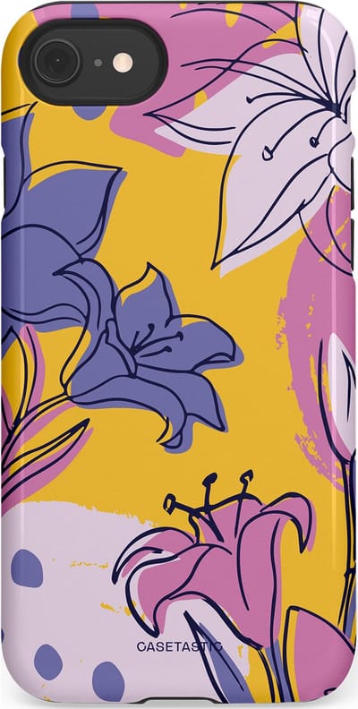 Casetastic Hoesje Geschikt voor Apple iPhone 7/8/SE - Stijlvolle Beschermende Duo-layer Case - Paarse Lelie Kunst