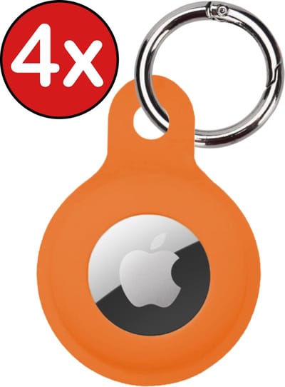 Hoesje Geschikt voor Apple AirTag Sleutelhanger Hoesje Siliconen Hanger - Hoesje Geschikt voor Apple AirTag Hanger Sleutelhanger Hoesje - Oranje - 4 PACK