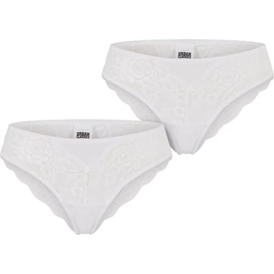 Urban Classics - Allover Lace Brazilian 2-Pack Slip set - XS - Wit/Wit
