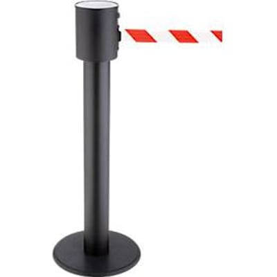Afzetpaal RS-Guidesystems® GLA 200, zwart, band rood-wit & verlengbaar tot 20 m, Ø 350 x H 1000 mm, gelakt metaal & kunststof