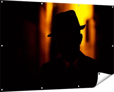 Gards Tuinposter Silhouet van een Man met een Hoed - 150x100 cm - Tuindoek - Tuindecoratie - Wanddecoratie buiten - Tuinschilderij