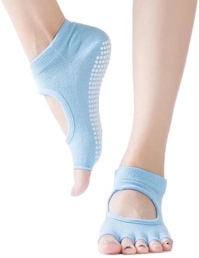 Yoga Sokken Full Open Toe | Volle Teen Yoga Sok | Met Anti Slip Onderkant | Antislip Sokken | Pilates Sokken | Maat 36-40 I Lichtblauw