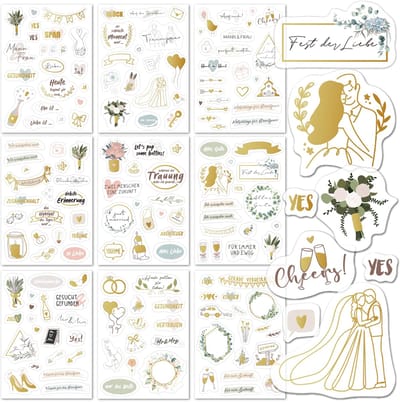 Dailygoods - BIROYAL Sticker bruiloft gastenboek (164 sickers) - stickers bruiloft voor gastenboek en fotoalbum - bruiloftssticker gastenboek sticker hart party 9 pagina's stickers
