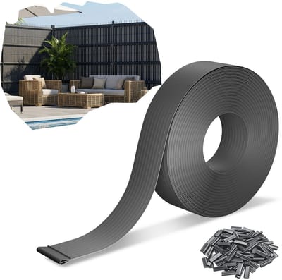 Froadp Grijs 65 m Premium PVC-privacystroken 4,7 cm voor dubbele staafmatten, weerbestendig, UV-bestendig, scheurvast, ondoorzichtige windbescherming voor tuin, balkon, terras, inclusief clips