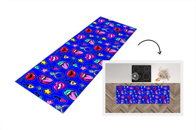 Keukenloper - Loper keuken - Patroon - Popart - Neon - Blauw - 150x50 cm - Keukenloper vinyl