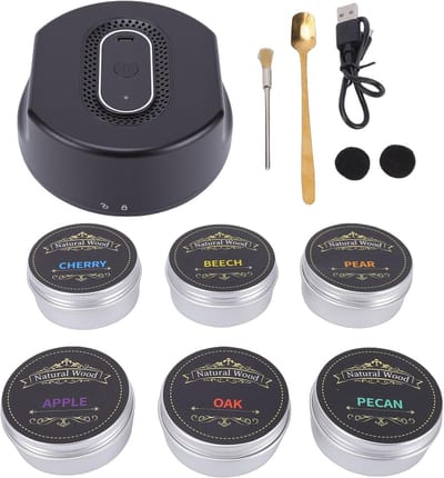 Rookset voor Whiskey en Cocktails, Oplaadbare Rookgenerator met 6 Houtchips, Perfect Cadeau voor Mannen en Vaderdag