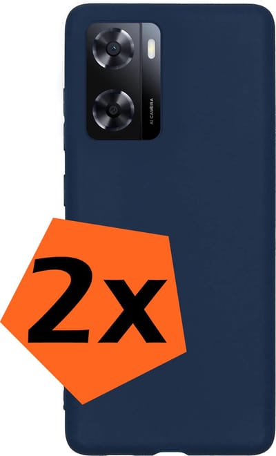 Hoes - 2 Stuks - Geschikt voor OPPO A57 - Sterk & Shockproof - Case Siliconen - Back Cover - Telefoon Hoes - Donkerblauw