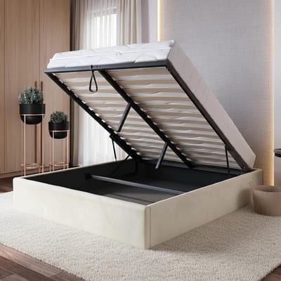 Gestoffeerd Opbergbed met Liftmechanisme en Lattenbodem - Verkrijgbaar in 120, 140 en 160 cm breed