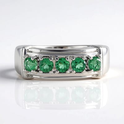 Cavill - Zilveren ring 925 Sterling zilver met platina plating - 5 Groene Apatieten 0,57 ct - Rond geslepen - Modern elegant design - Maat 17
