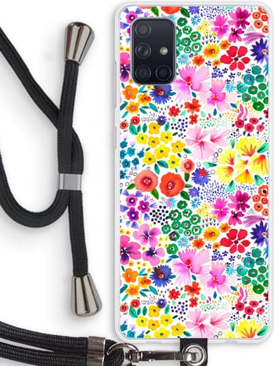 Case Company® - Hoesje met koord geschikt voor Samsung Galaxy A71 hoesje met Koord - Little Flowers - Telefoonhoesje met Zwart Koord - Bescherming aan alle Kanten en Over de Schermrand