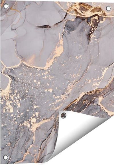 Gards Tuinposter Abstracte Luxe Kunst van Marmer met Goud - 40x50 cm - Tuindoek - Tuindecoratie - Wanddecoratie buiten - Tuinschilderij