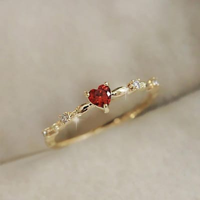 Huitan Mode Contraté Anneaux Cœur Rouge Zircone Cubique Luxe Couleur Or Anneaux de Mariage pour Femmes Exquis Cadeau Bijoux 9 gray
