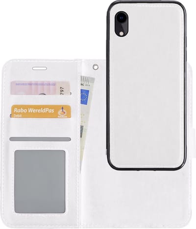 Hoesje - 2 in 1 - Geschikt voor Apple iPhone XR - Met Uitneembare Hard Cover - Bookcase - Wallet Case - Met Pasjeshouder - Book Case - Uitneembaar - Pashouder - Kunstleer - Telefoonhoesjes - Wit