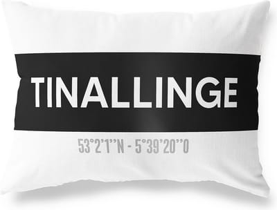 Tuinkussen TINALLINGE - GRONINGEN met coördinaten - Buitenkussen - Bootkussen - Weerbestendig - Jouw Plaats - Studio216 - Modern - Zwart-Wit - 50x30cm
