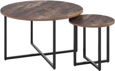 Salontafel Valora - Bijzettafels - 2 stuks - Voor Woonkamer - Vintage Bijzettafel van Hout met Metalen Poten - Middentafel 80cm x 42cm - Bruin
