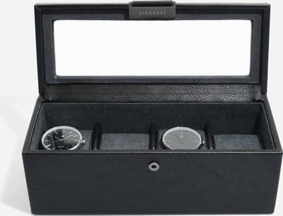 STACKERS BLACK - Luxe Horloge Doos - Opbergdoos - 4 vakken - Heren
