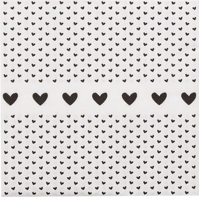 Clayre & Eef Servetten Papier Set van 20 33x33 cm (20) Wit Zwart Papier Harten