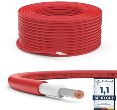 Zonnekabel 6mm² Rood - 30m - UV-bestendige, Flexibele Fotovoltaïsche Kabel voor Zonnepanelen en Omvormers