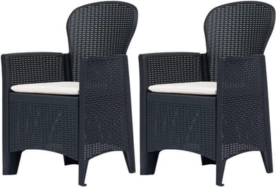 Tuinstoelen met kussens - Buitenstoelen rotan-look - Genieten van buiten - Weerbestendig kunststof - 2 stuks - Antraciet