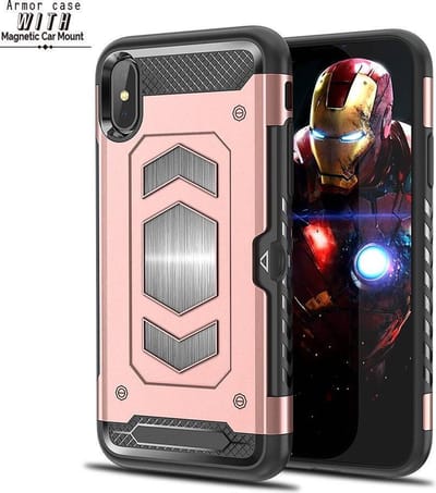 Ntech hoesje Geschikt voor iPhone Xs Max Luxe Armor Case met Pashouder - Rosegoud