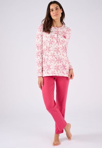 Damart - Ribgebreide pyjama, licht geborstelde binnenkant - Dames - Roze - 38-40 (S)