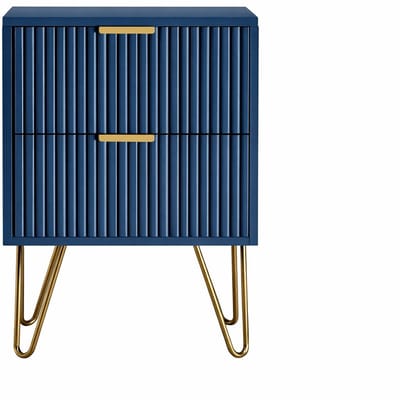Allero Nachtkastje - Donkerblauw - Nachtkastjes Modern - Gouden grepen - Gouden poten - 2 lades - 50 cm hoog - Ruimtebesparend