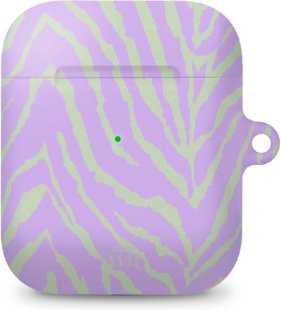 xoxo Wildhearts hoesje geschikt voor AirPods 1 / 2 - Main Character - Matte - Ook als telefoonhoesje verkrijgbaar - schokbestendige case - koptelefoon hoesje - Mat - Beschermhoes met zebraprint - dierenprint hoesje - Paars - Groen