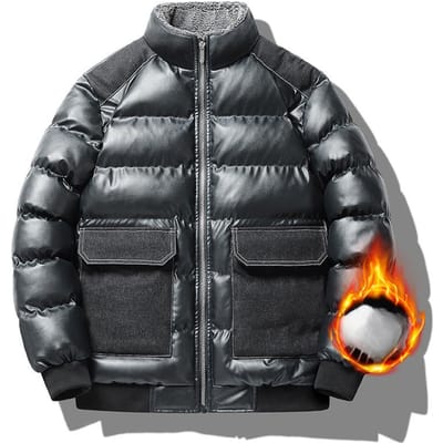 Leren Jas Pu Katoen Gevoerd Kleding Staande Kraag Grote Heren Katoen Gevoerd Kleding Trendy Merk Herfst en Winter Katoen Gevoerd Jas 5XL
