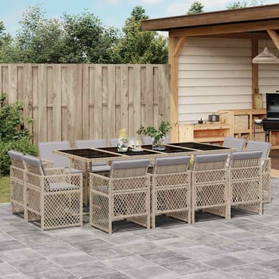 vidaXL - 13-delige - Tuinset - met - kussens - poly - rattan - gemengd - beige