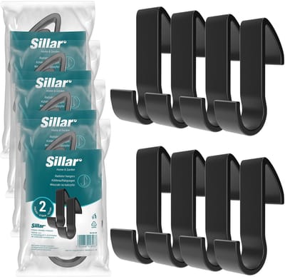 Sillar, Haken, badkamer handgrepen, hangers voor radiator, radiator, kunststof, 95mm, 8 stucks, zwart