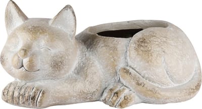 Dekoratief | Bloempot poes liggend, grijs, magnesium, 43x25x20cm | A250317
