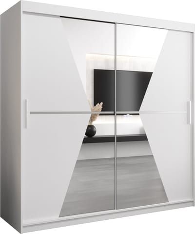 InspireMe - Kledingkast met 2 schuifdeuren, Modern-stijl, Een kledingkast met planken en een spiegel (BxHxD): 200x200x62 - TOTO 200 Wit Mat