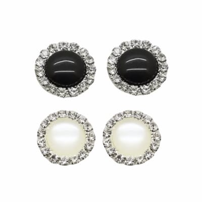 2 Paar Clip Oorbellen-Zwart-Wit-1.5cm