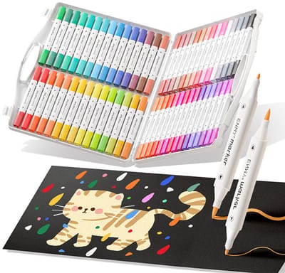 Meedeer 60 Acrylstiften-Acryl Marker Verfstiften-acrylstiften met dubbele kop en fijne punt-Zachte Tip Acrylverf Stiften-acrylstiften voor het beschilderen van stenen-rotsen-hout-stof-keramiek-glas (60 Kleuren)
