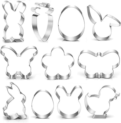 Cookie Cutter Pasen, 11 stuks Uitsteekvormen Pasen, Koekjessnijders Pasen Konijn Cookie Cutters Set, Koekjessnijder Konijn, Ei Bloem Vlinder Kuiken Wortel Cookie Cutter Cookie Cutter